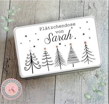 Preview: zuckersüße KEKSDOSE Plätzchendose mit Name personalisiert  Weihnachten Tannenbäume Geschenke von Lüttentüddel®